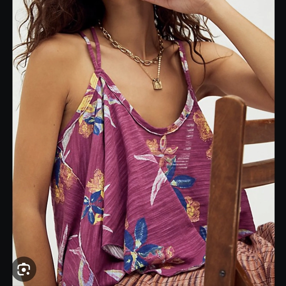 Free People Floral Magenta Tank Top